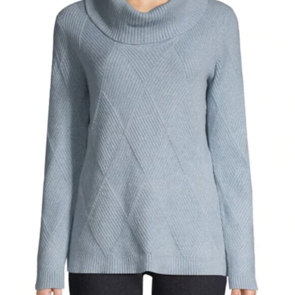 Women Blue Calvin Klein Cotton Turtleneck Knit Sweater L - Picture 1 of 10